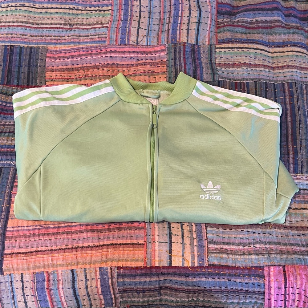 VINTAGE ADIDAS Pastel Green Cropped Zip Up